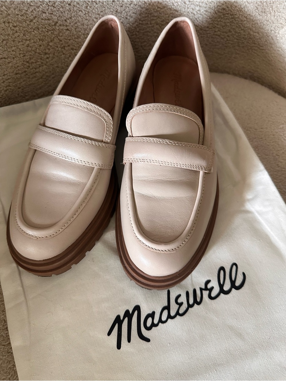 Madewell Women's Cream Leather Platform Loafers